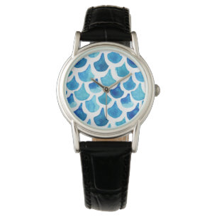 Montre Motif de l'échelle d'aquarelle bleue