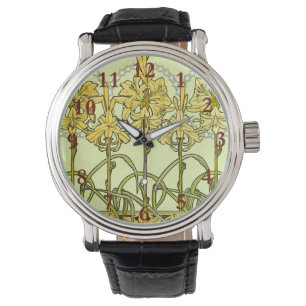 Montre Motif de lys Art nouveau d'Alphonse Mucha vintage