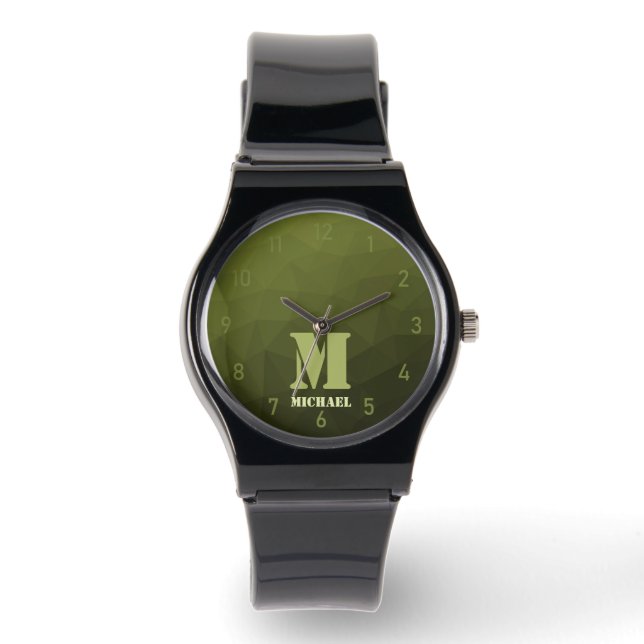 Montre Motif de maillage géométrique d'olive verte de l'a (Recto)
