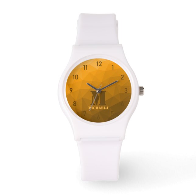 Montre Motif de maillage géométrique orange (Recto)