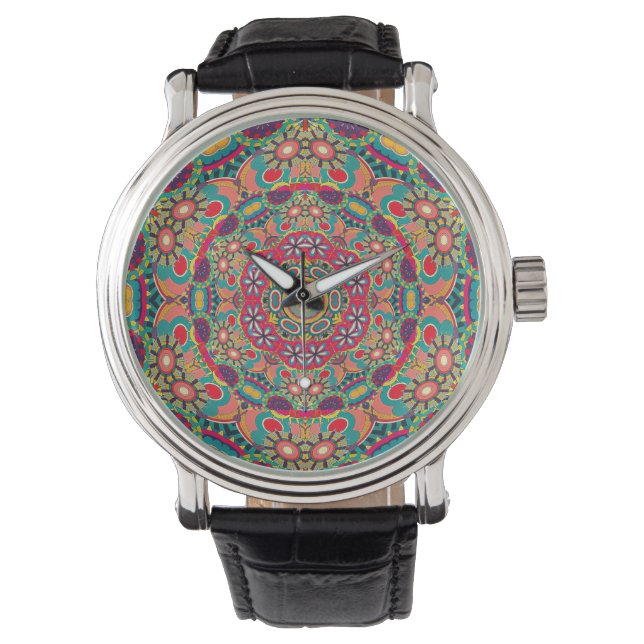 Montre Motif de mandala de kaléidoscope orné coloré (devant)