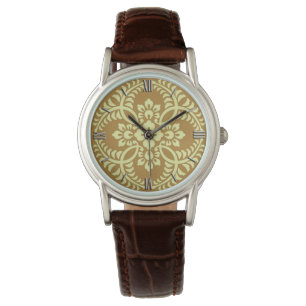 Montre Motif de médaillon japonais, jaune moutarde
