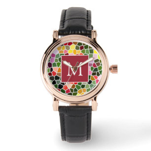 Montre Motif de mosaïque coloré avec monogramme