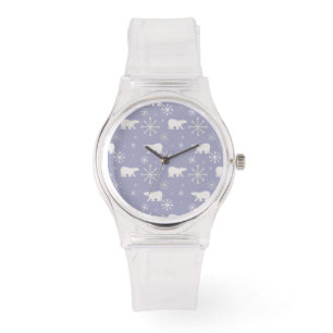 Montre Motif de Noël avec ours polaires et flocons de nei