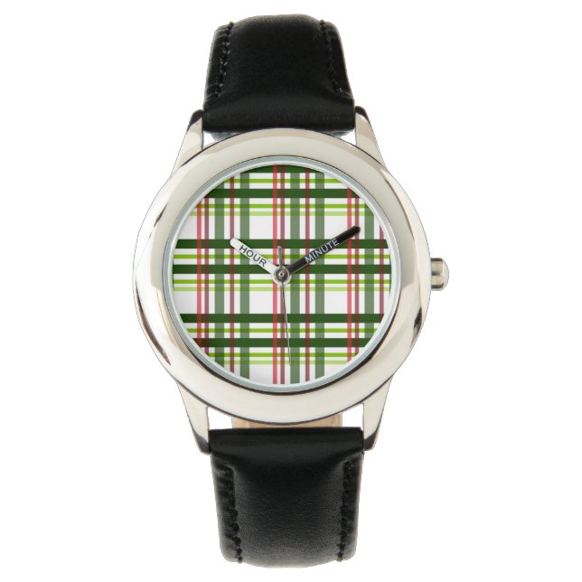 Montre Motif de Noël Plaid Vert Rouge Couleur Tartan (devant)