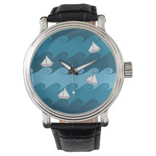 Montre Motif de papier de bateaux