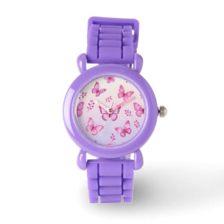 Montre Motif de papillons roses et de fleurs