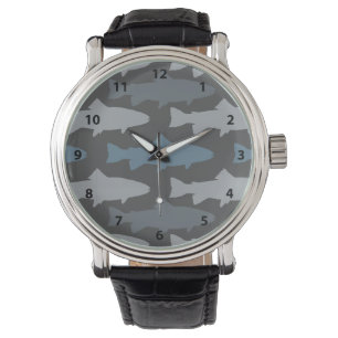 Montre Motif de poisson de truite jaune et gris
