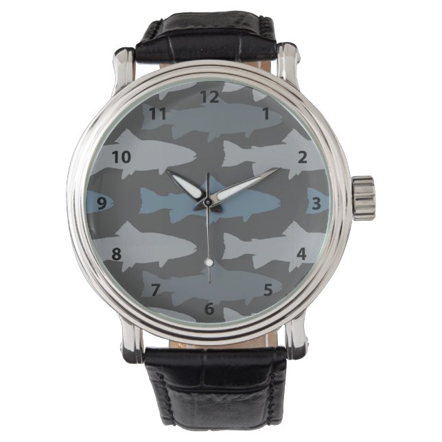 Montre Motif de poisson de truite jaune et gris (devant)
