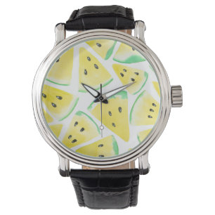 Montre Motif de tranches de pastèque jaune