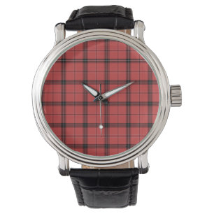Montre Motif de vacances de Noël à carreaux tartan rouge