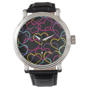 Montre Motif de Valentine avec des coeurs de couleur