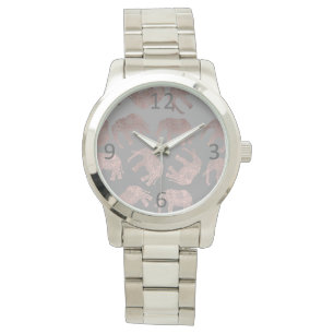 Montre motif d'éléphants tribaux en or clair rose élégant