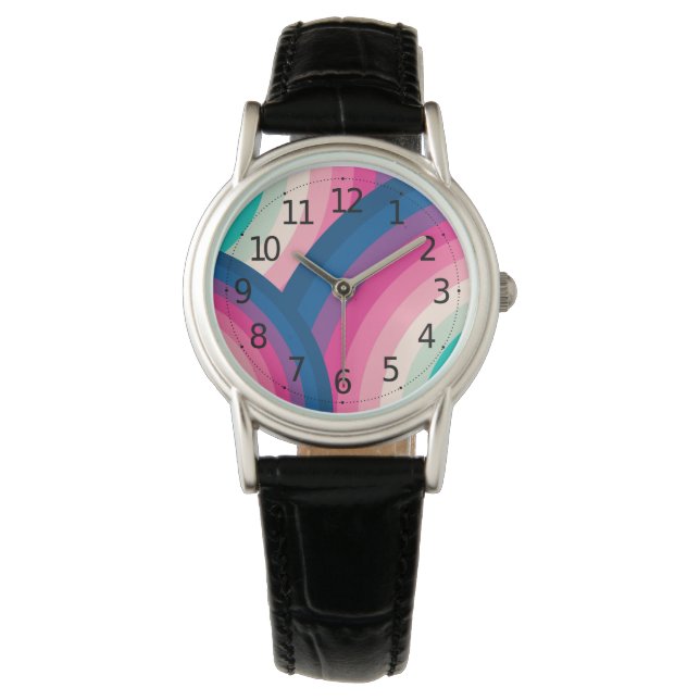 Montre Motif des cercles arc-en-ciel rétro coloré | (devant)