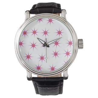 Montre Motif des étoiles brillantes rose néon