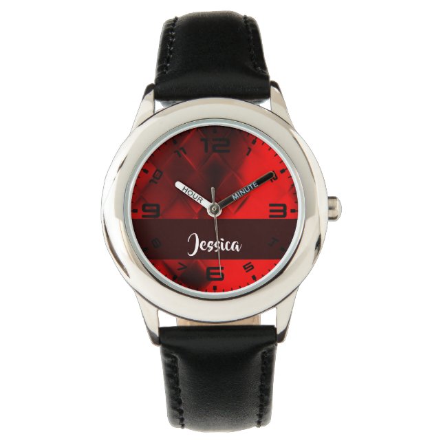 Montre Motif diamant à dégradé rouge (devant)