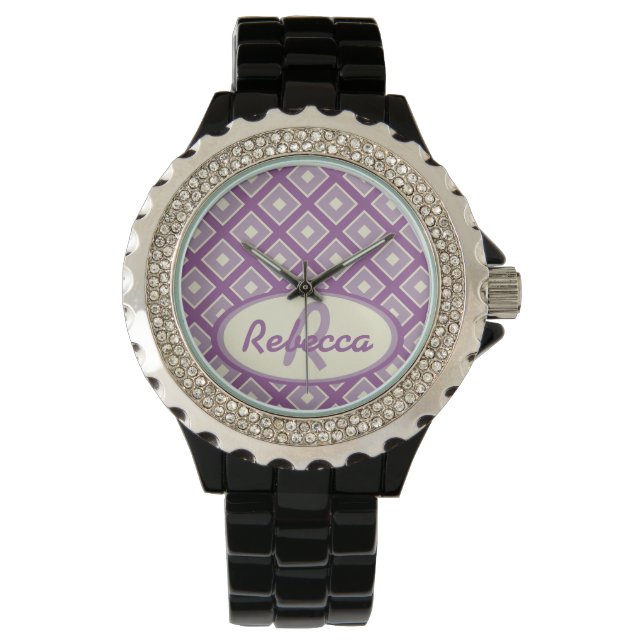 Montre Motif diamant chic orchidée et mauve (devant)