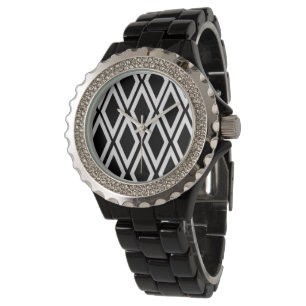 Montre Motif Diamant noir et blanc en gras