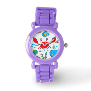 Montre Motif d'illustration de la vie marine colorée