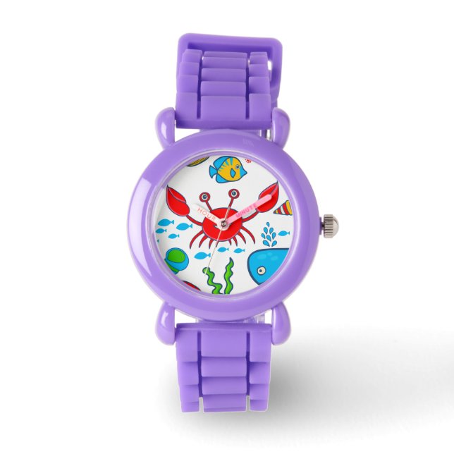 Montre Motif d'illustration de la vie marine colorée (Recto)