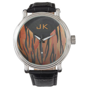 Montre Motif d'impression monogramme Tiger chaud orange e