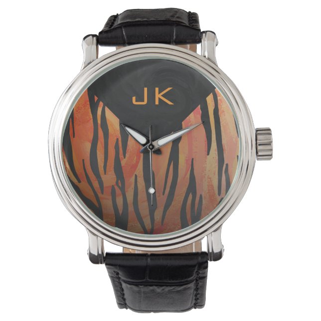 Montre Motif d'impression monogramme Tiger chaud orange e (devant)
