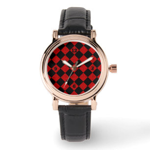 Montre Motif du vérificateur de diamants rouge noir et ho