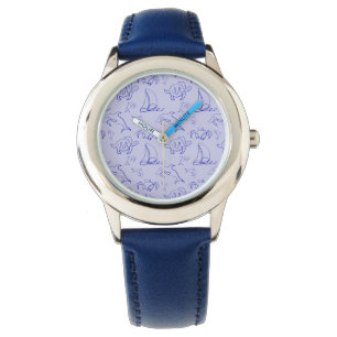 Montre Motif d'une ligne d'animal marin et voilier
