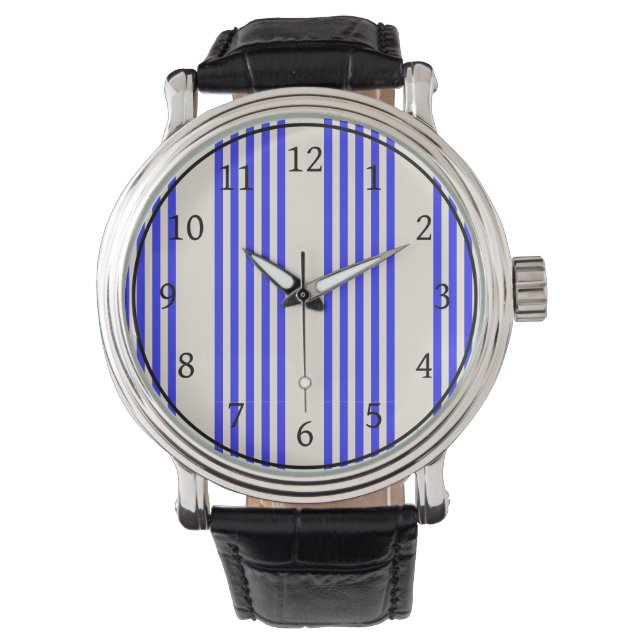 Montre Motif électrique bleu et beige cinq bandes (devant)