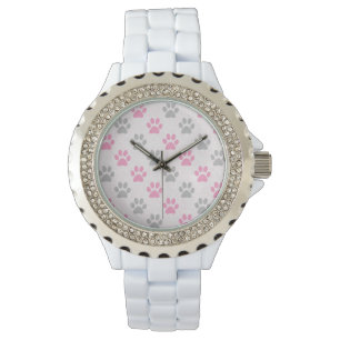 Montre Motif empreinte de patte rose et gris