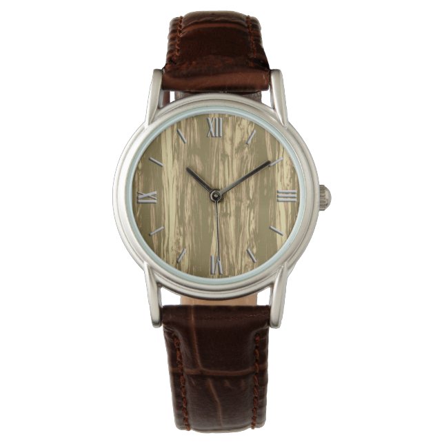 Montre Motif en bois de chèfle - brun de cacao et brun br (devant)