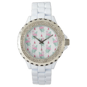 Montre Motif en pastel de Flamant rose et de pastèque