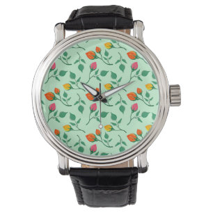 Montre Motif floral avec fleurs roses colorées