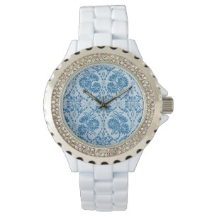 Montre Motif floral de dentelle de Faux de bleu d'indigo
