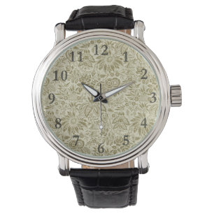 Montre Motif Floral Vert Sage Antique Damas