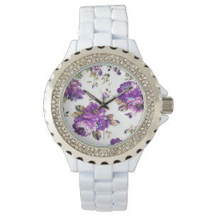 Montre Motif floral violet