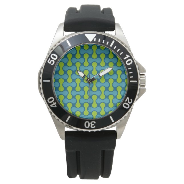 Montre Motif géométrique Abstrait rétro en bleu et vert (devant)