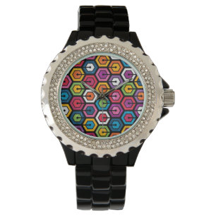 Montre Motif géométrique coloré avec hexagones