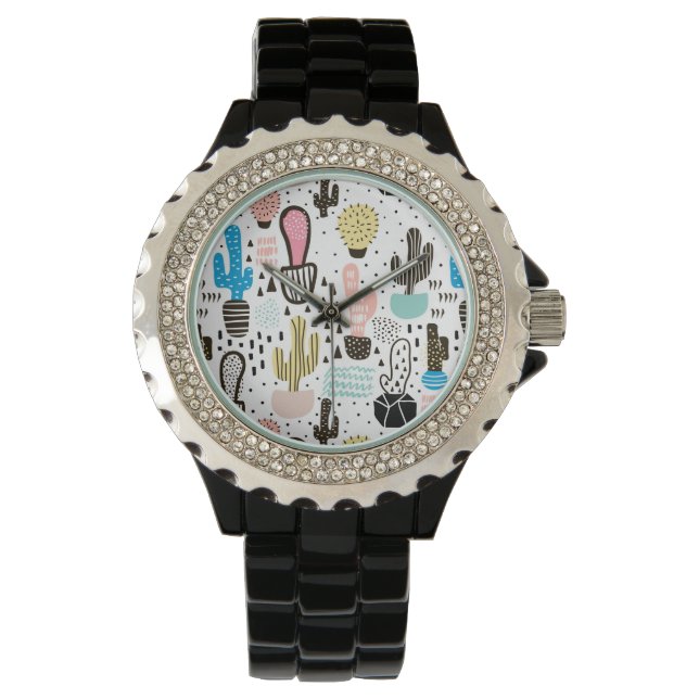 Montre Motif géométrique moderne Cactus (devant)