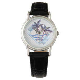 Montre Motif géométrique pourpre de palmier d'aquarelle