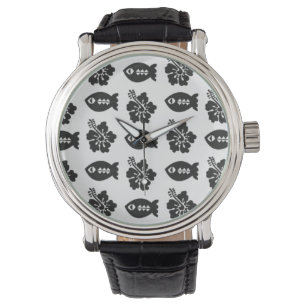 Montre Motif noir et blanc Retro Tiki