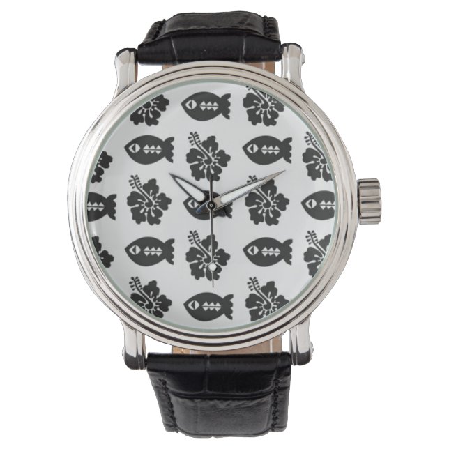 Montre Motif noir et blanc Retro Tiki (devant)
