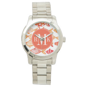 Montre Motif orange lumineux de poissons d'aquarelle