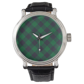 Montre Motif Plaid Diamond Buffalo Vert