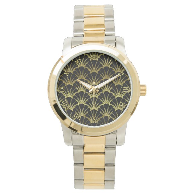 Montre Motif Retro Art Déco Black / Gold Shell (devant)