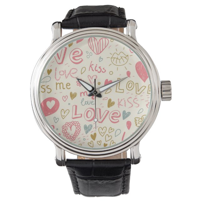 Montre Motif romantique avec Coeurs et Lèvres (devant)