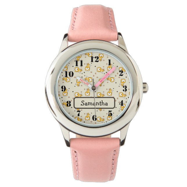 Montre Motif rose corgi mou (devant)