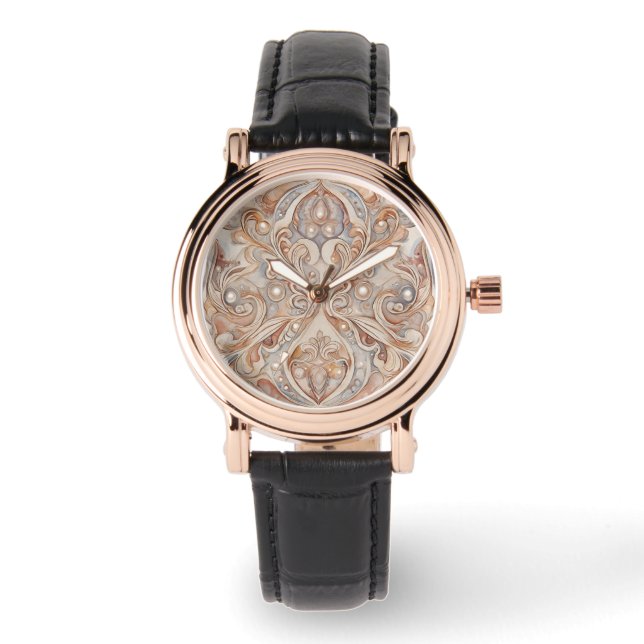 Montre Motif rose Gold Mozaik avec Pearl Design Art, (Recto)