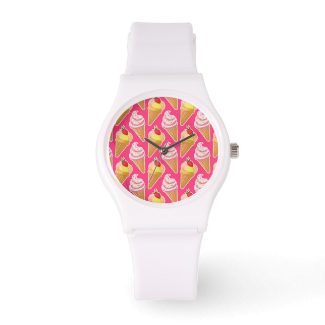 Montre Motif rose Kawaii avec crème glacée aux fraises (Recto)