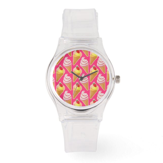 Montre Motif rose Kawaii avec crème glacée aux fraises (Recto)